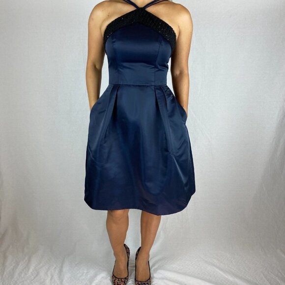 Theia Navy Blue Strappy Halter Dress $595 - Picture 4 of 7